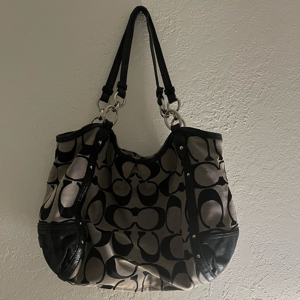 Vintage coach print canvas handbag